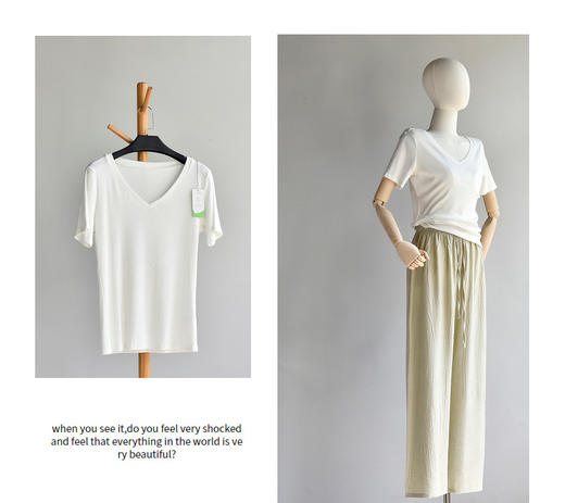 丁摩 【优可丝棉长颈T】黑色v领正肩女夏季半袖短袖t恤女大码上衣5ZF-B227 商品图8