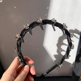 丁摩 韩国丝绒水钻轻奢高级感发箍女夏季麻花波浪发饰防滑洗脸发卡头箍5ZF-1153