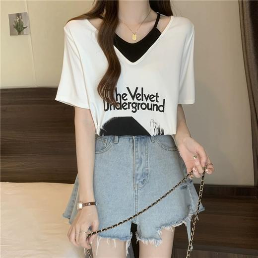 丁摩 大码女装夏季新款短袖t恤女洋气胖mm宽松显瘦上衣5ZF-D32 商品图3