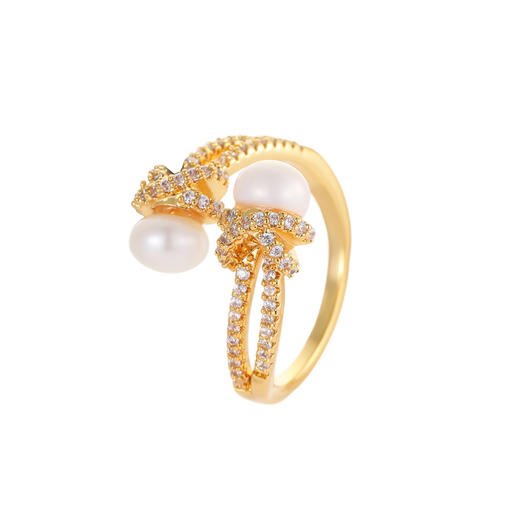 雀说天然淡水珍珠麻绳开口戒高级感微镶满锆时尚戒指超闪百搭轻奢饰品AL1021 商品图4