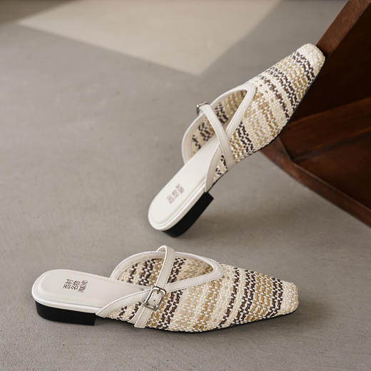 【夏季新款】西村名物2025年夏季新款舒适平底小尖头舒适优雅后空拖鞋T25AH16621 商品图8