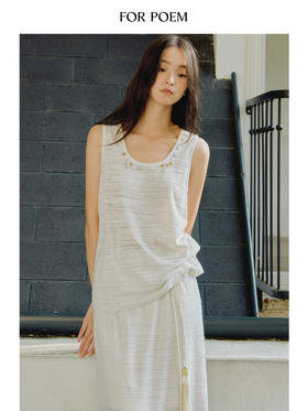 ForPoem 现货 25/SS原创设计海星串珠亚麻肌理无袖宽松背心上衣