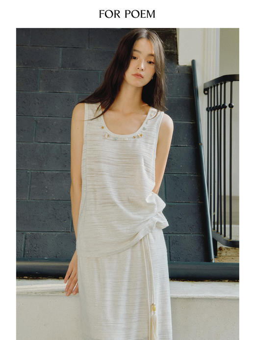 ForPoem 现货 25/SS原创设计海星串珠亚麻肌理无袖宽松背心上衣 商品图0