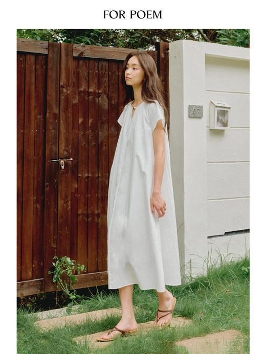 ForPoem 现货 25/SS原创设计棉混纺休闲插肩短袖串珠连衣裙 商品图4