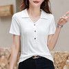雀说翻领短袖中老年装洋气修身纯色大码薄衬衫上衣女士t恤AL489 商品缩略图9