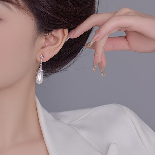 雀说长款设计水滴珍珠耳环女轻奢高级感耳钉S925银针时尚气质法式耳饰AL1010 商品图3