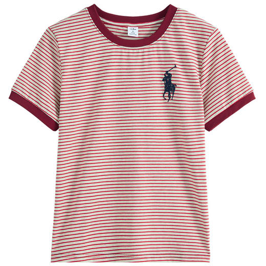 雀说条纹短袖圆领撞色刺绣宽松女装T恤减龄时尚新款AL500 商品图4