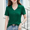 雀说翻领短袖中老年装洋气修身纯色大码薄衬衫上衣女士t恤AL489 商品缩略图7
