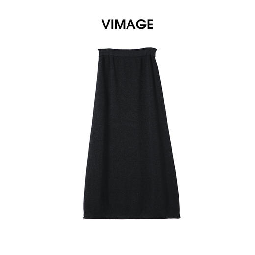 VIMAGE纬漫纪高腰简约百搭黑色廓形长款显瘦半身裙夏季新款V2301939 商品图5