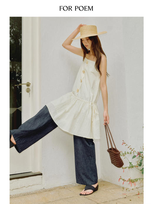 ForPoem 现货 25/SS原创设计立体花可调节吊带腰部抽褶连衣裙 商品图3