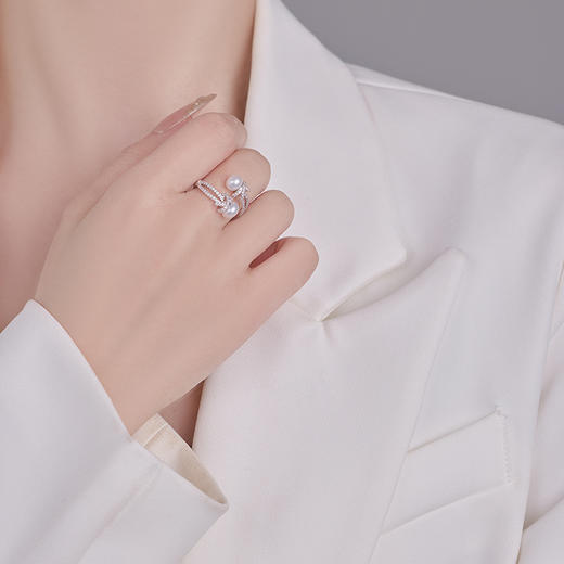 雀说天然淡水珍珠麻绳开口戒高级感微镶满锆时尚戒指超闪百搭轻奢饰品AL1021 商品图1