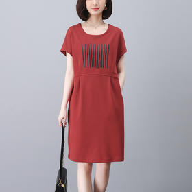 雀说休闲连衣裙简约新款女夏装时尚短袖卫衣裙AL1215