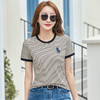 雀说条纹短袖圆领撞色刺绣宽松女装T恤减龄时尚新款AL500 商品缩略图1