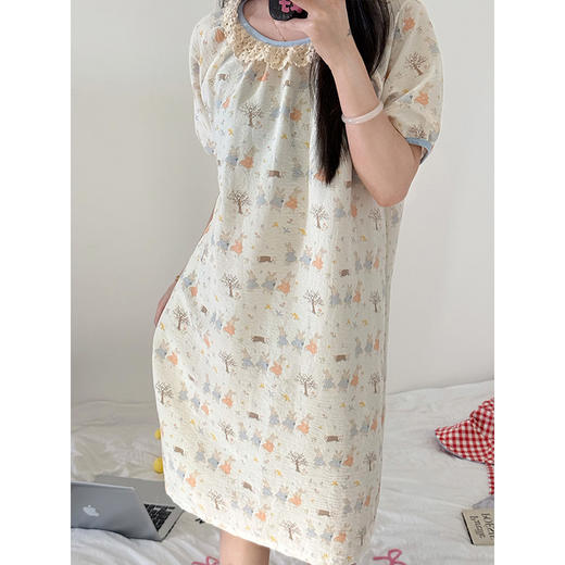 【GZ】无忧购云朵棉甜美可爱卡通小狗印花蕾丝花边短袖睡裙家居服（截单后3-5天发货) 商品图6