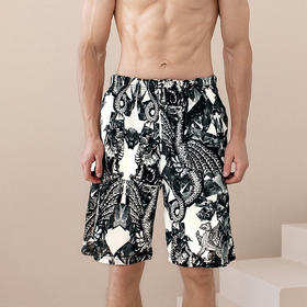 红览桑蚕丝印花休闲短裤沙滩裤男士真丝透气舒适家AL25033