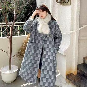 【诗铭洛可】XC7714棋盘格内里夹棉大衣B12-1
