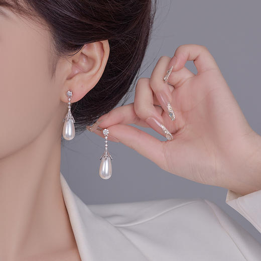雀说长款设计水滴珍珠耳环女轻奢高级感耳钉S925银针时尚气质法式耳饰AL1010 商品图1