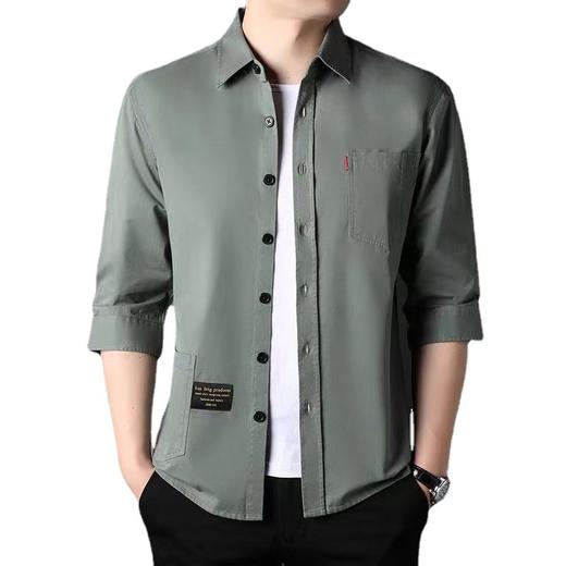 红览新款纯棉七分袖衬衫男士休闲全棉衬衣薄款外套宽松AL609 商品图4