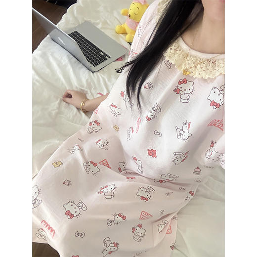 【GZ】无忧购云朵棉甜美可爱卡通小狗印花蕾丝花边短袖睡裙家居服（截单后3-5天发货) 商品图1