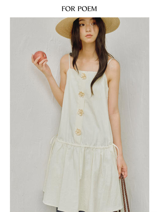 ForPoem 现货 25/SS原创设计立体花可调节吊带腰部抽褶连衣裙 商品图1