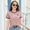 雀说条纹短袖圆领撞色刺绣宽松女装T恤减龄时尚新款AL500 商品缩略图2