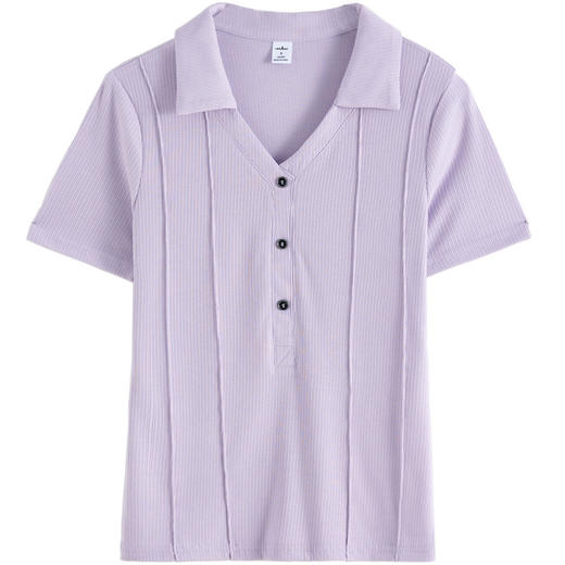 雀说翻领短袖中老年装洋气修身纯色大码薄衬衫上衣女士t恤AL489 商品图4