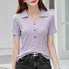 雀说翻领短袖中老年装洋气修身纯色大码薄衬衫上衣女士t恤AL489 商品缩略图8
