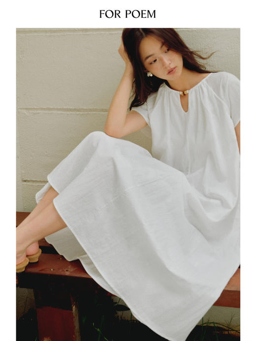 ForPoem 现货 25/SS原创设计棉混纺休闲插肩短袖串珠连衣裙 商品图1