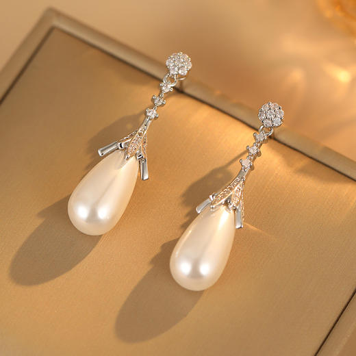 雀说长款设计水滴珍珠耳环女轻奢高级感耳钉S925银针时尚气质法式耳饰AL1010 商品图0