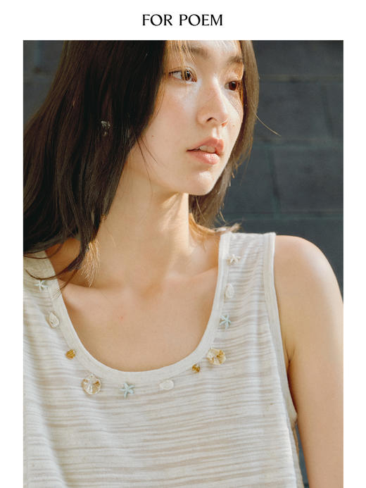 ForPoem 现货 25/SS原创设计海星串珠亚麻肌理无袖宽松背心上衣 商品图2