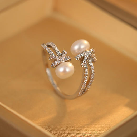 雀说天然淡水珍珠麻绳开口戒高级感微镶满锆时尚戒指超闪百搭轻奢饰品AL1021 商品图6