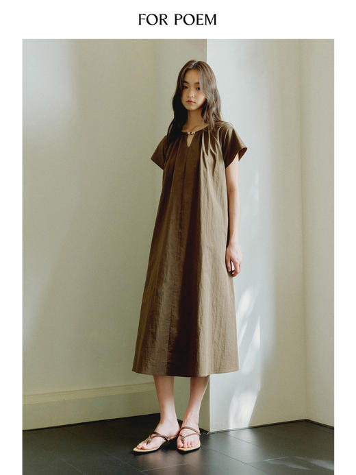 ForPoem 现货 25/SS原创设计棉混纺休闲插肩短袖串珠连衣裙 商品图2