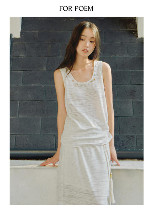 ForPoem 现货 25/SS原创设计海星串珠亚麻肌理无袖宽松背心上衣 商品图4