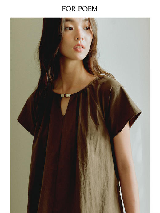 ForPoem 现货 25/SS原创设计棉混纺休闲插肩短袖串珠连衣裙 商品图3