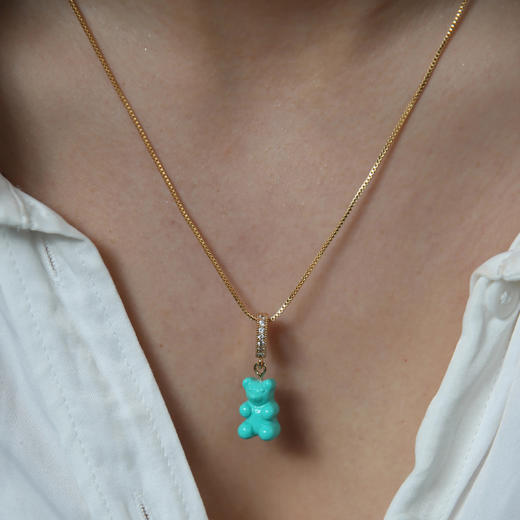 北京仓｜CRYSTAL HAZE-Nostalgia Bear-pave-湖水蓝色小熊 吊坠（金色环扣）［挪威设计师］ 商品图3