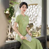 棉质绿色复古改良，V领奥黛新中式旗袍QMR-658 商品缩略图2