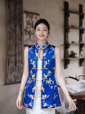 盛唐牡丹|真丝手绣玉兰花长款坎肩(盛唐牡丹与非遗传承人王小潇联名系列)