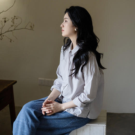 绽放旅行女装354朵/纯棉百搭小翻领长袖衬衫亲肤透气舒适百搭小衫 商品图1