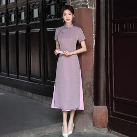 紫色旗袍新中式，改良年轻款QMR25014