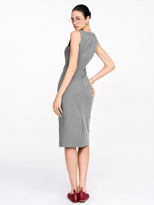 TR她热 瑞秋裙 灰色西装通勤无袖一字领收腰弹力辣妹显瘦连衣裙 商品图2