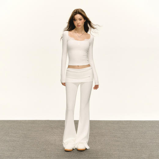 Ariseism 美式复古翻领蕾丝长袖T恤女春季新款修身上衣内搭打底衫 商品图3