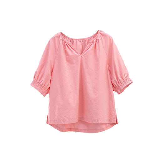 绽放旅行女装356朵/汉麻棉凉爽V领褶皱短袖小衫清凉透气衬衫女 商品图4
