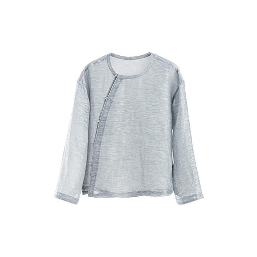 绽放旅行女装362朵/蚕丝亚麻中式斜襟圆领长袖小衫文艺气质衬衫女 商品图4