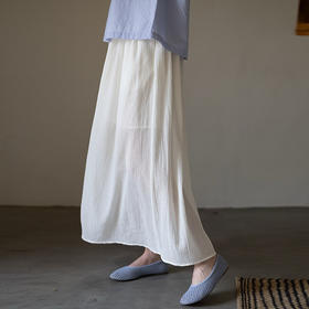 绽放旅行女装355朵/纯棉自然皱感双层半身长裙高腰松紧半身裙子女
