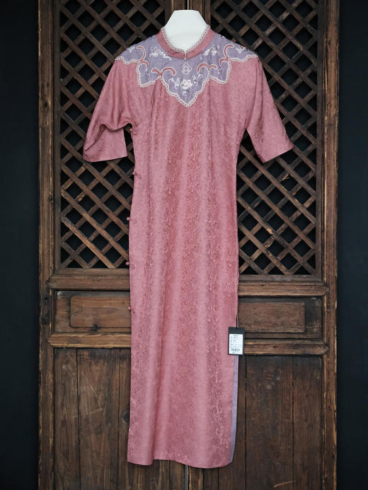 盛唐牡丹|香云纱手绣如意领古法旗袍裙-桃粉 商品图0