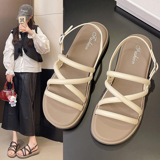 【19.9抢❗️露趾罗马凉鞋】夏季新款设计感满满，鞋底止滑不磨脚/柔软轻盈舒适，百搭沙滩平底鞋女外穿鞋子L 商品图2