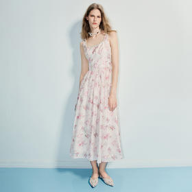 优雅度假风方领钉珠提花连衣裙25夏千金风印花(货号:MF86DR259F1003)