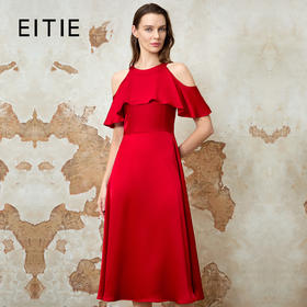 EITIE爱特爱高级优雅荷叶边收腰露肩礼服连衣裙夏新款8277904