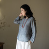 绽放旅行女装362朵/蚕丝亚麻中式斜襟圆领长袖小衫文艺气质衬衫女 商品缩略图0