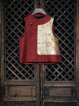 盛唐牡丹|法式手工串珠西阵织马甲-红色